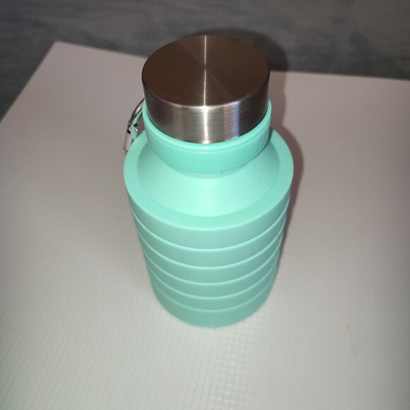 NEW Teal Green Foldable Water Bottle Sport Silicone Portable Extensible Travel - Picture 5 of 12